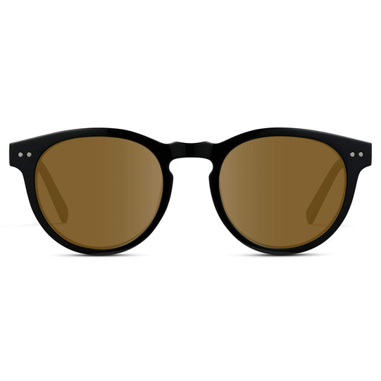 Black / Amber Lens || Black Round Frame Prescription Sunglasses with Brown Lenses