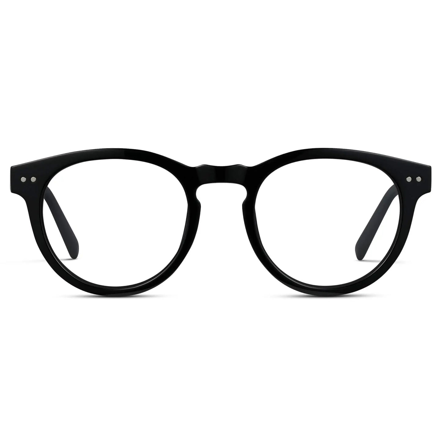 Black || Women's Round Prescription Glasses with Black Frame and Clear Lenses on a white background