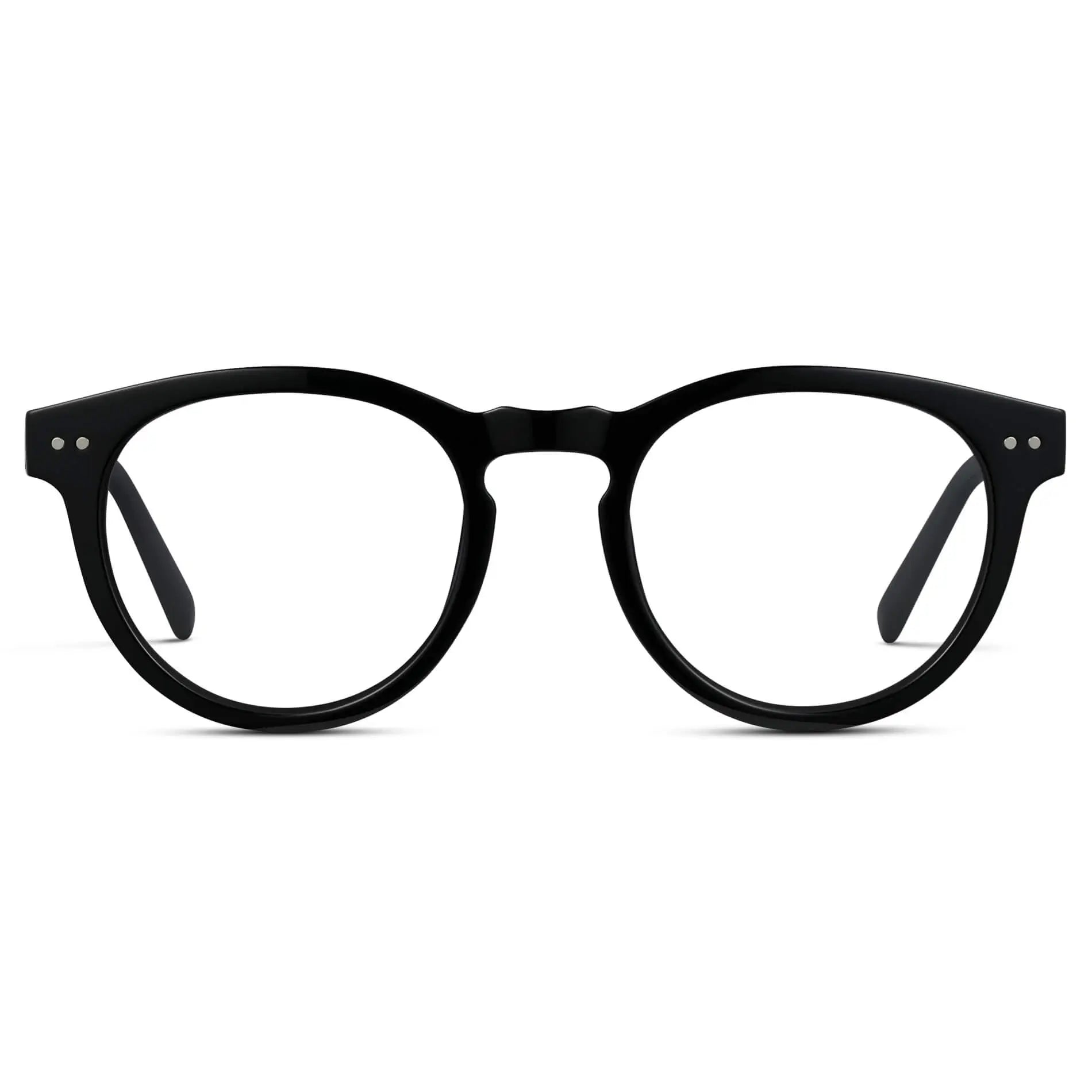 Black || Women's Round Prescription Glasses with Black Frame and Clear Lenses on a white background