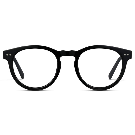 Black || Black Round Frame Prescription Glasses with Clear Lenses