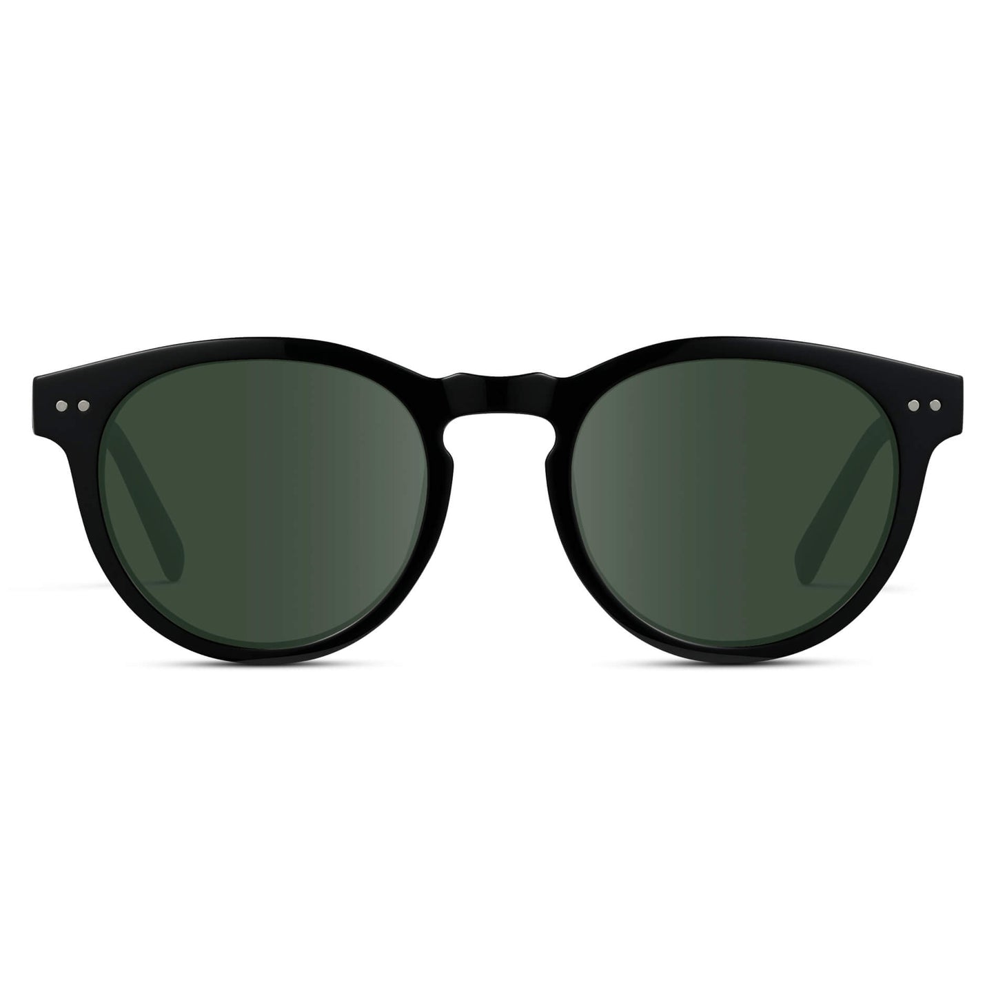 Black / G15 Lens || Black Round Frame Prescription Sunglasses with Green Lenses