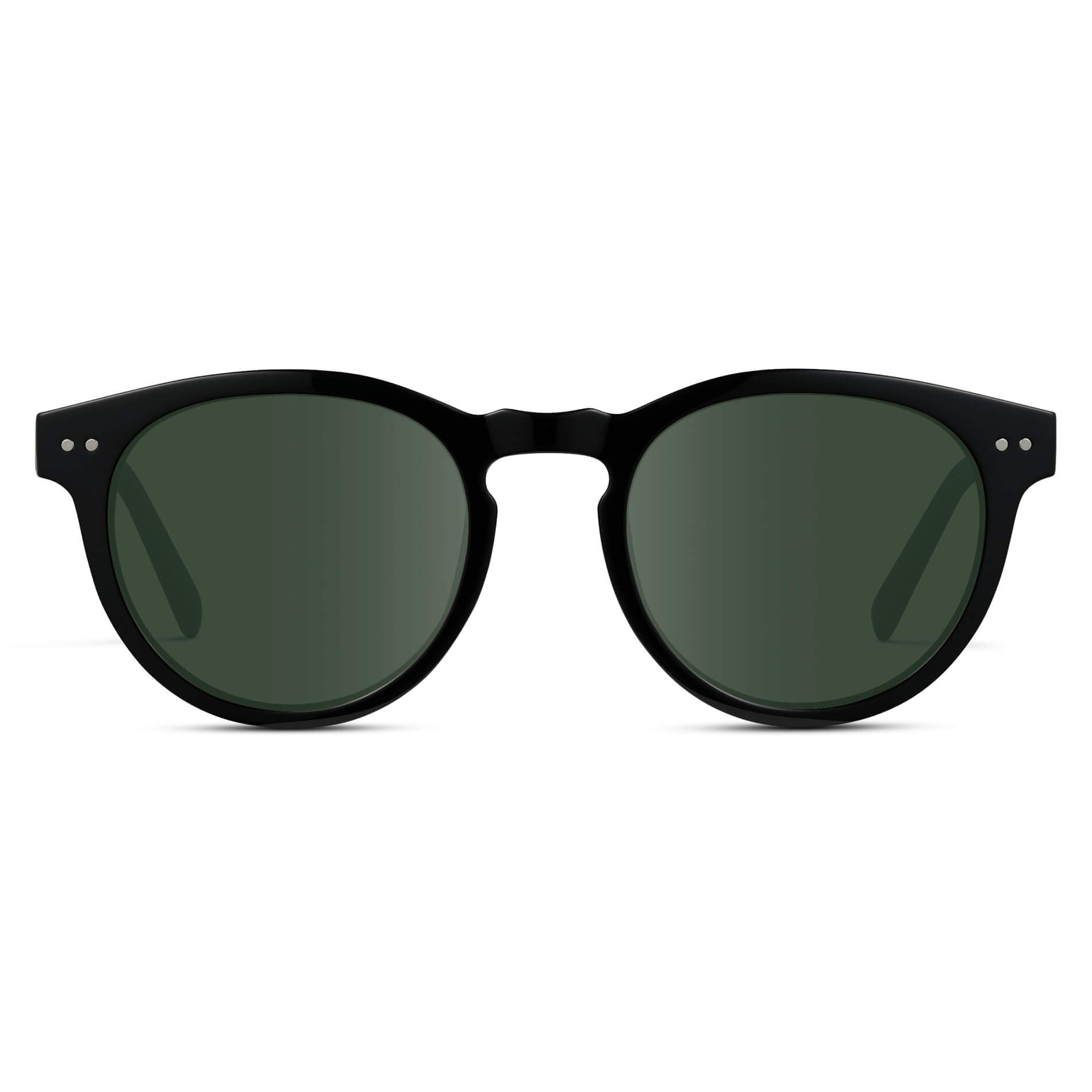 Black / G15 Lens || Black Round Frame Prescription Sunglasses with Green Lenses