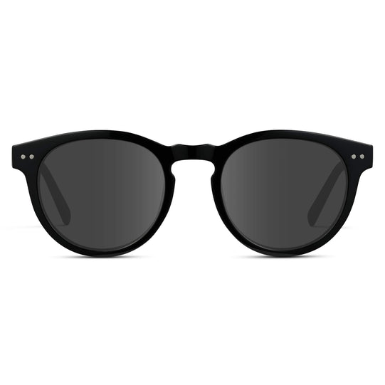 Black / Grey Lens || Black Round Frame Prescription Sunglasses with Grey Lenses