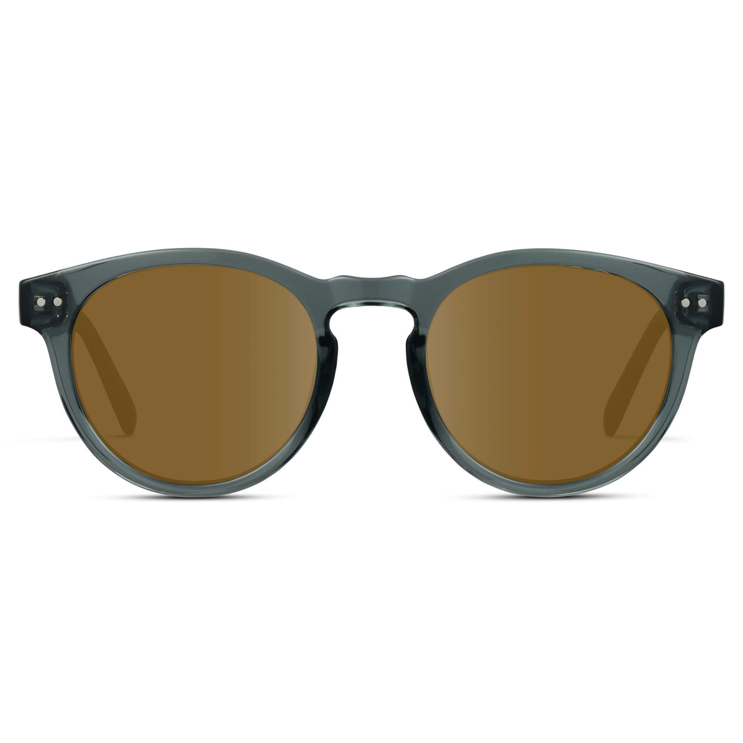 Crystal Blue / Amber Lens || Blue Round Frame Prescription Sunglasses with Brown Lenses