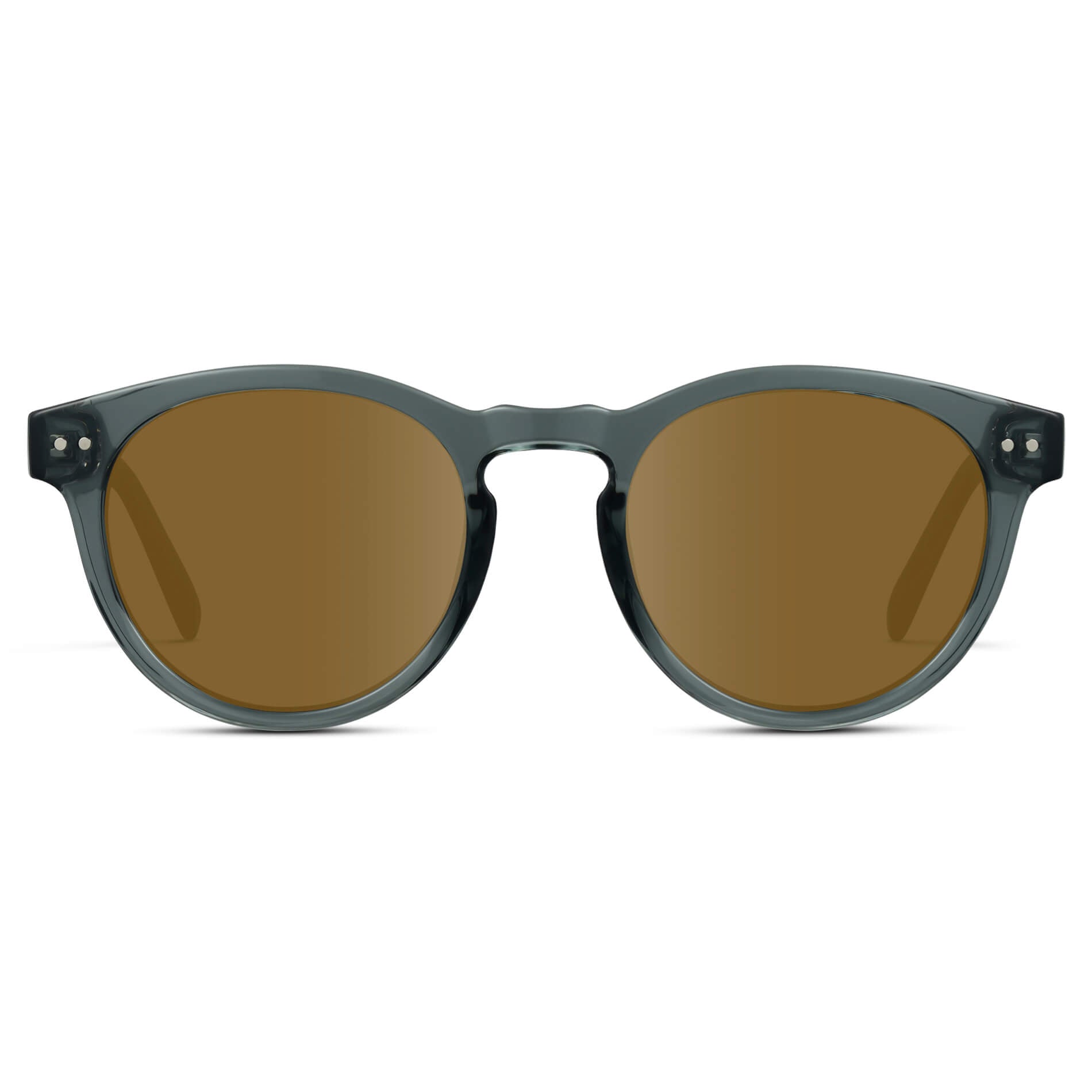 Crystal Blue / Amber Lens || Blue Round Frame Prescription Sunglasses with Brown Lenses