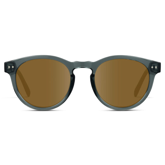 Crystal Blue / Amber Lens || Blue Round Frame Prescription Sunglasses with Brown Lenses