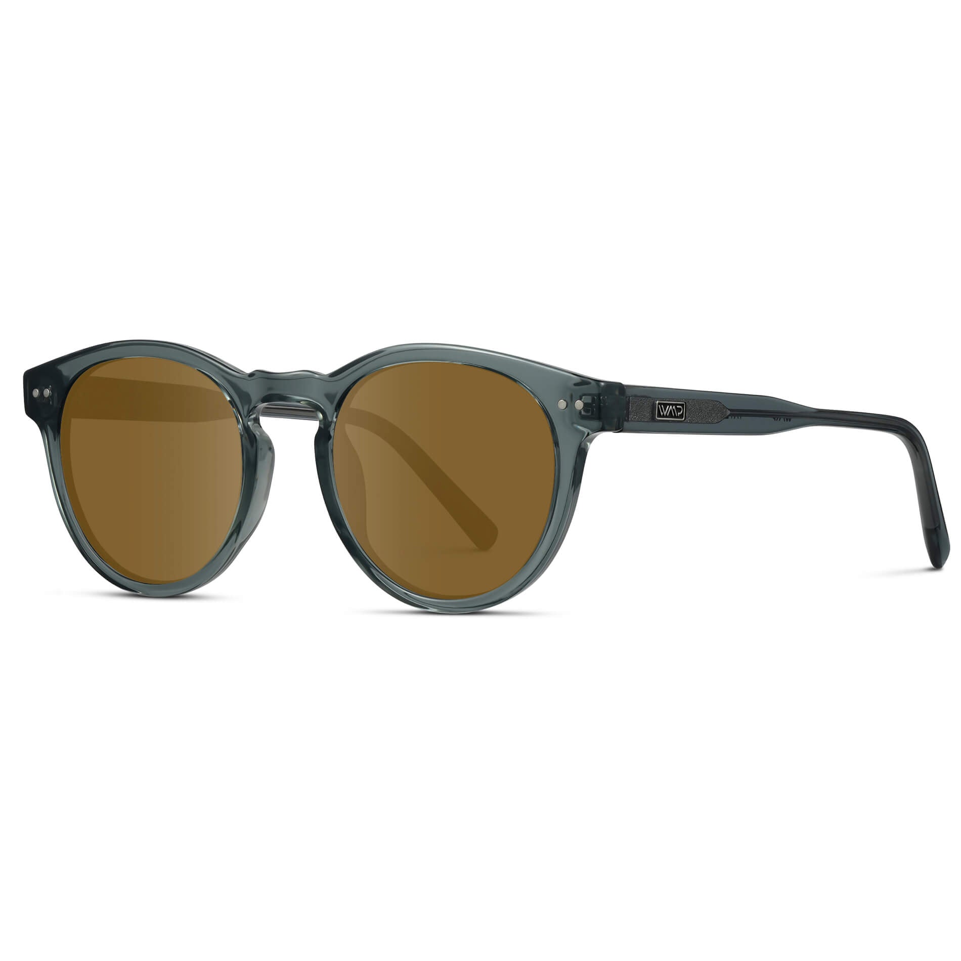 Crystal Blue / Amber Lens || Blue Round Frame Prescription Sunglasses with Brown Lenses