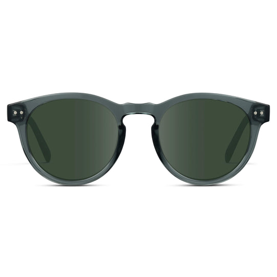 Crystal Blue / G15 Lens || Clear Blue Round RX Sunglasses with UV Blocking Green Lenses