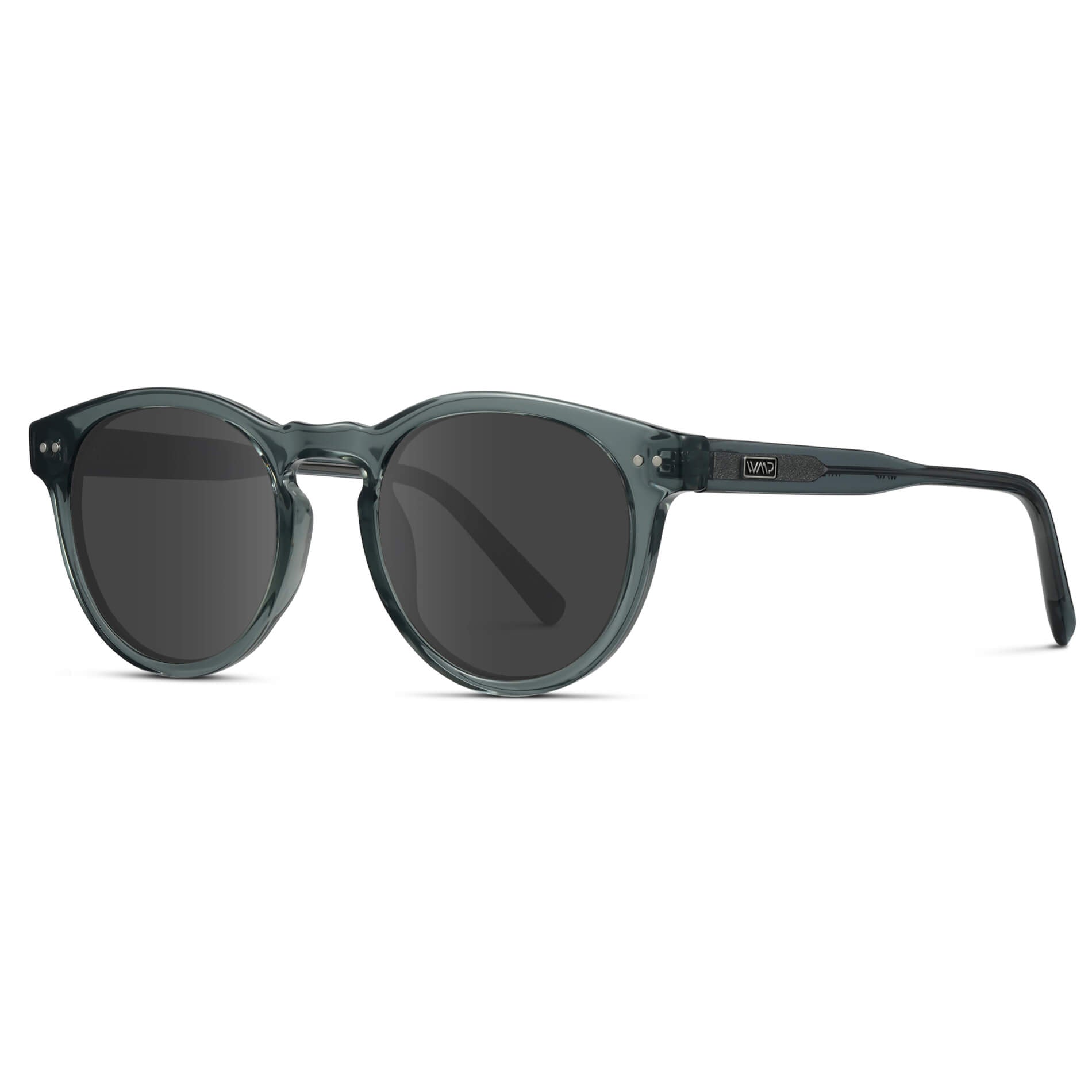 Crystal Blue / Grey Lens || Blue Round Frame Prescription Sunglasses with Grey Lenses