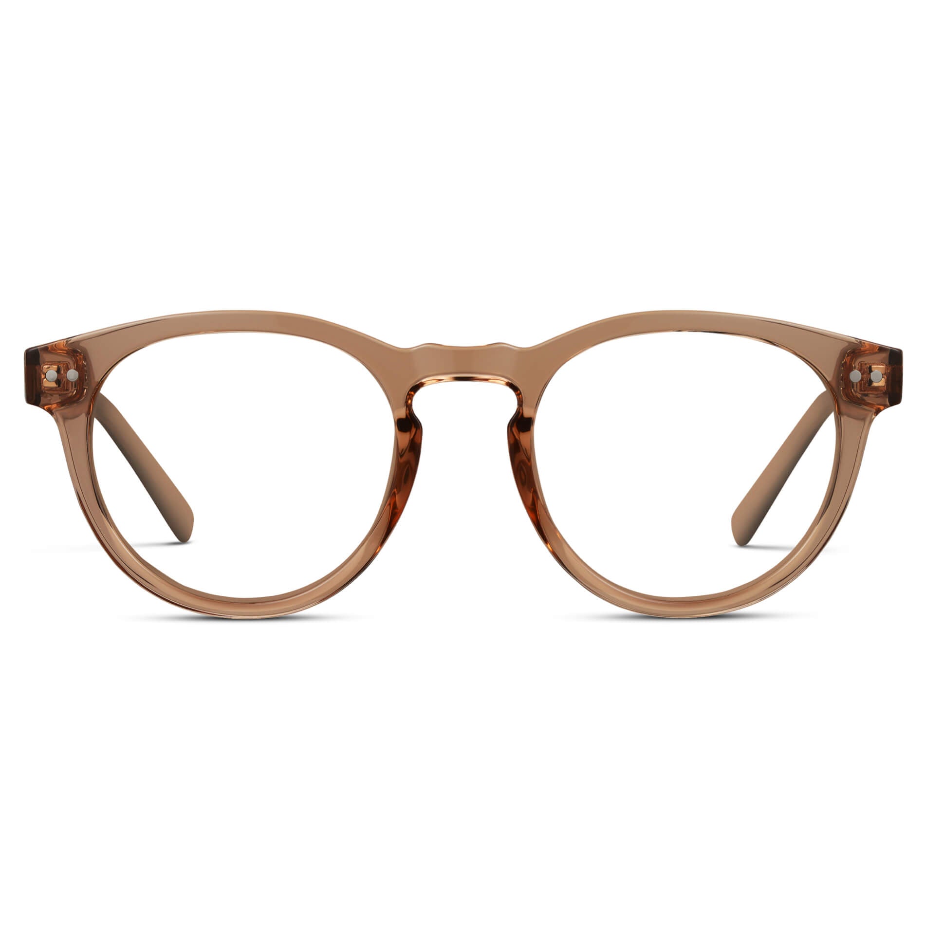 Light Crystal Brown || Brown Round Frame Prescription Glasses with Clear Lenses