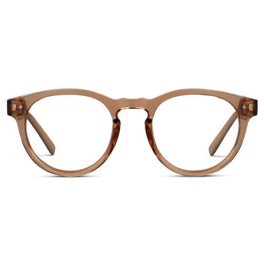 Light Crystal Brown || Brown Round Frame Prescription Glasses with Clear Lenses