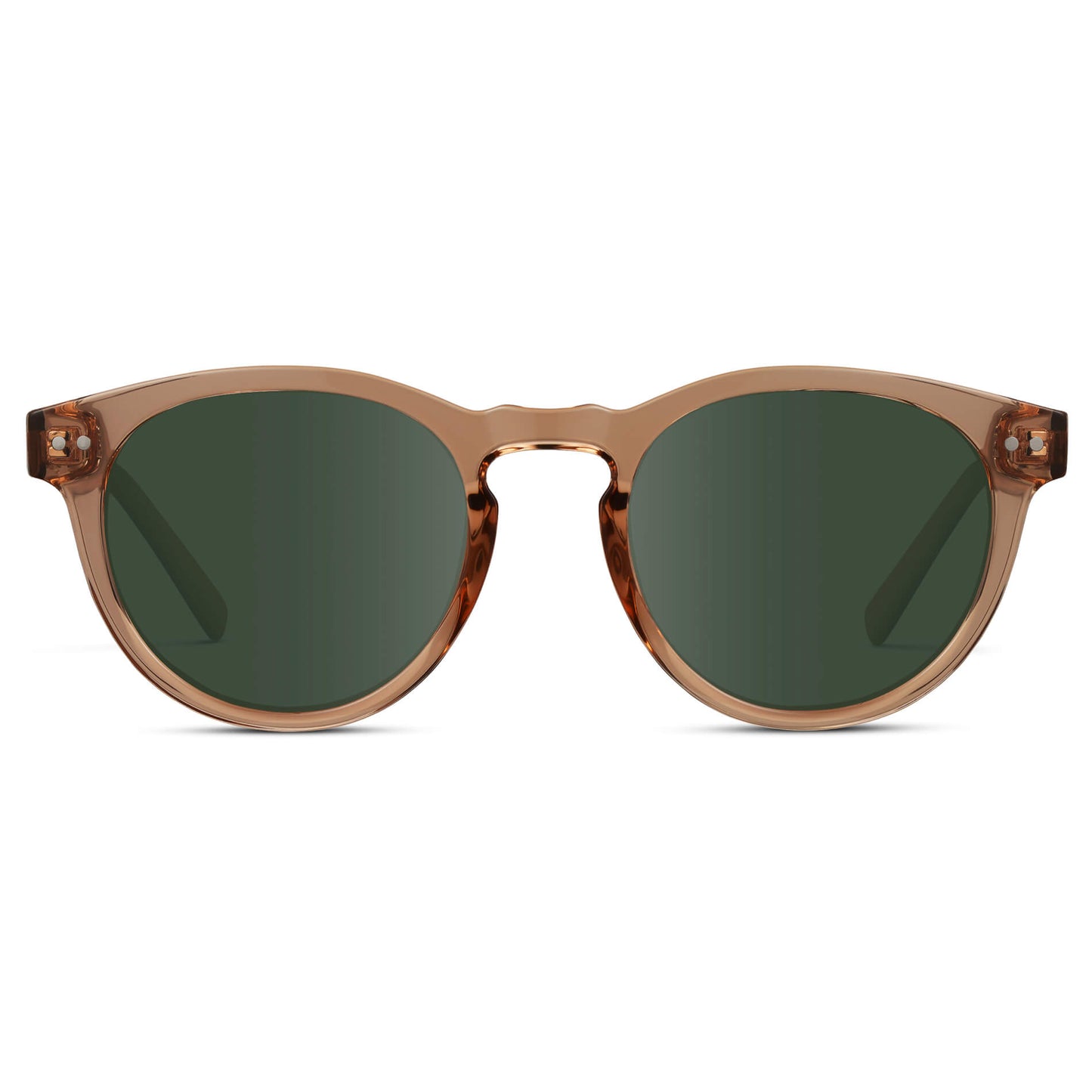Light Crystal Brown / G15 Lens || Brown Round Frame Prescription Sunglasses with Green Lenses