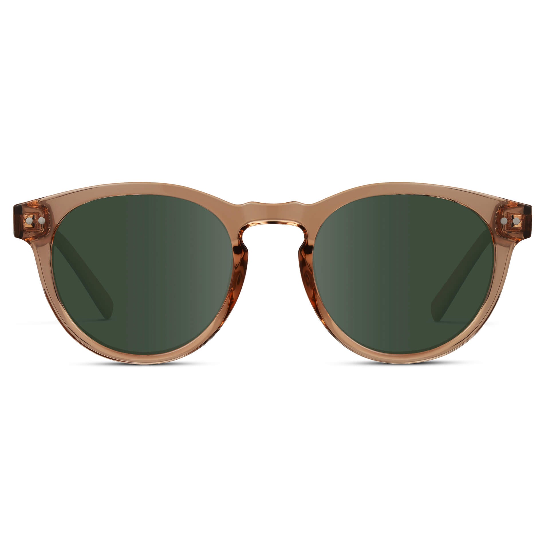 Light Crystal Brown / G15 Lens || Brown Round Frame Prescription Sunglasses with Green Lenses