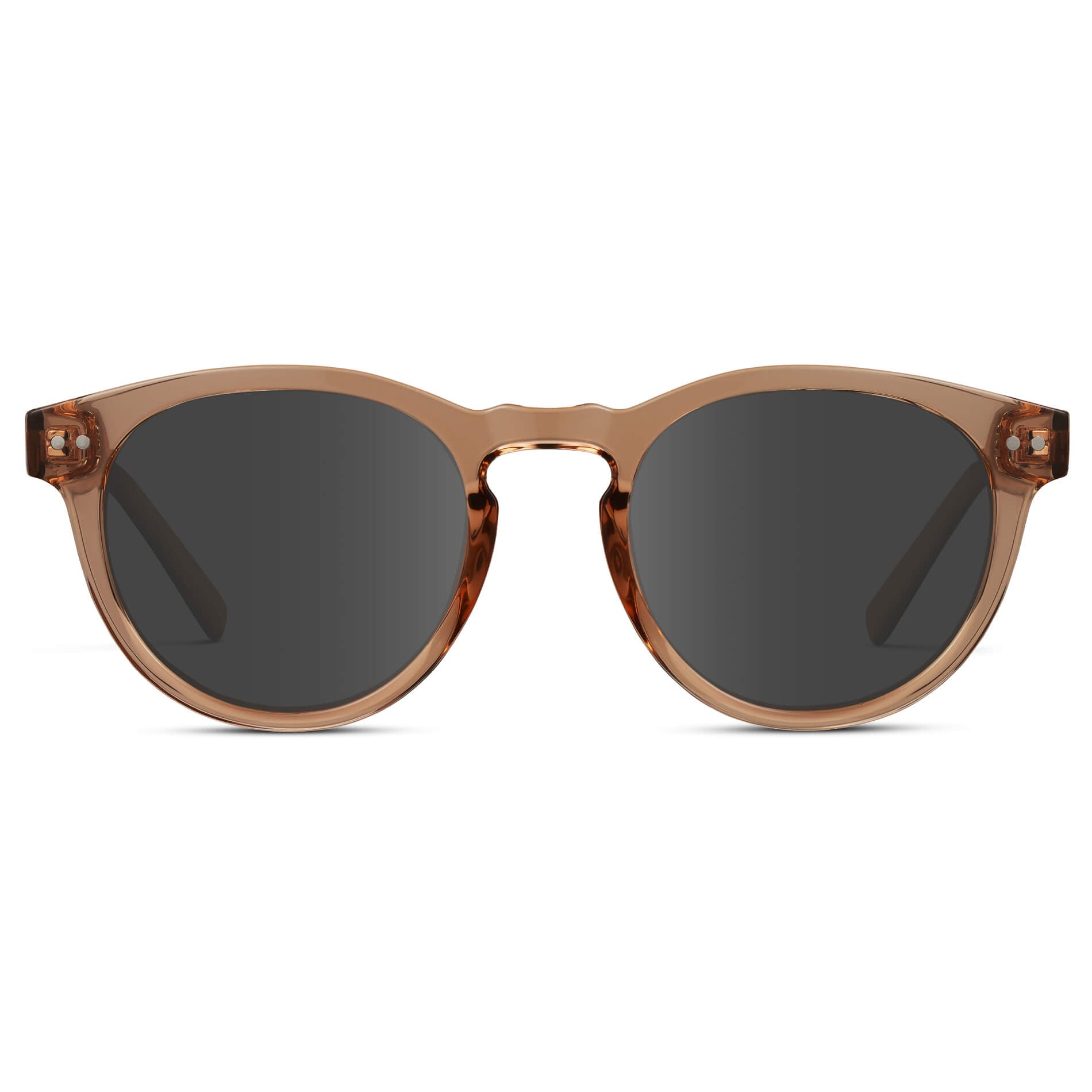 Light Crystal Brown / Grey Lens || Brown Round Frame Prescription Sunglasses with Grey Lenses