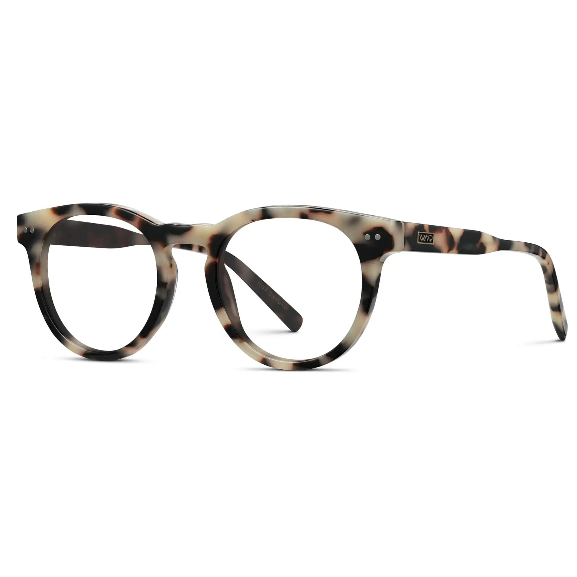 Beige Tortoise || Side view of Women's Round Prescription Glasses with Beige Tortoise Frame and Clear Lenses on a white background