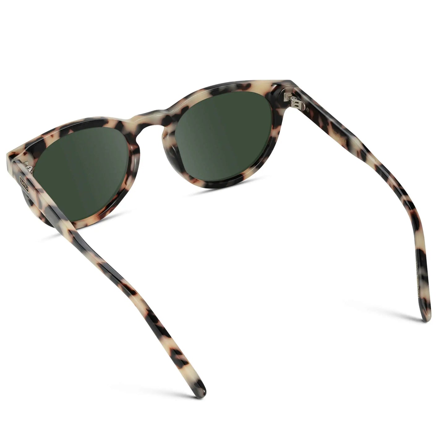 Beige Tortoise / G15 || Back view of Tortoise Round Frame Prescription Sunglasses with Green Lenses on a white background