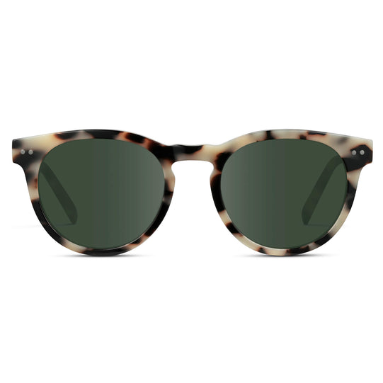Beige Tortoise / G15 Lens || Tortoise Round Frame Prescription Sunglasses with Green Lenses