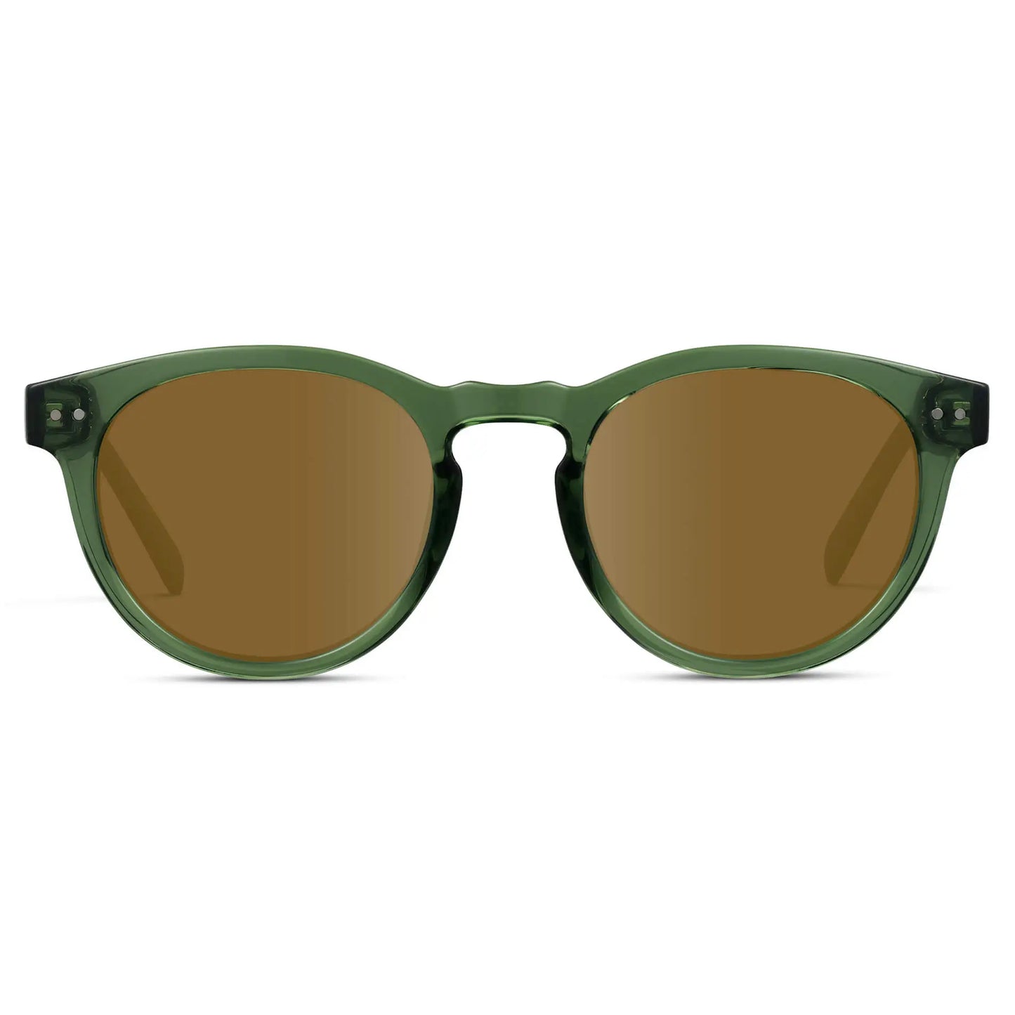 Emerald Green / Amber || Emerald Green Round Frame with Brown Prescription Lens on a white background 