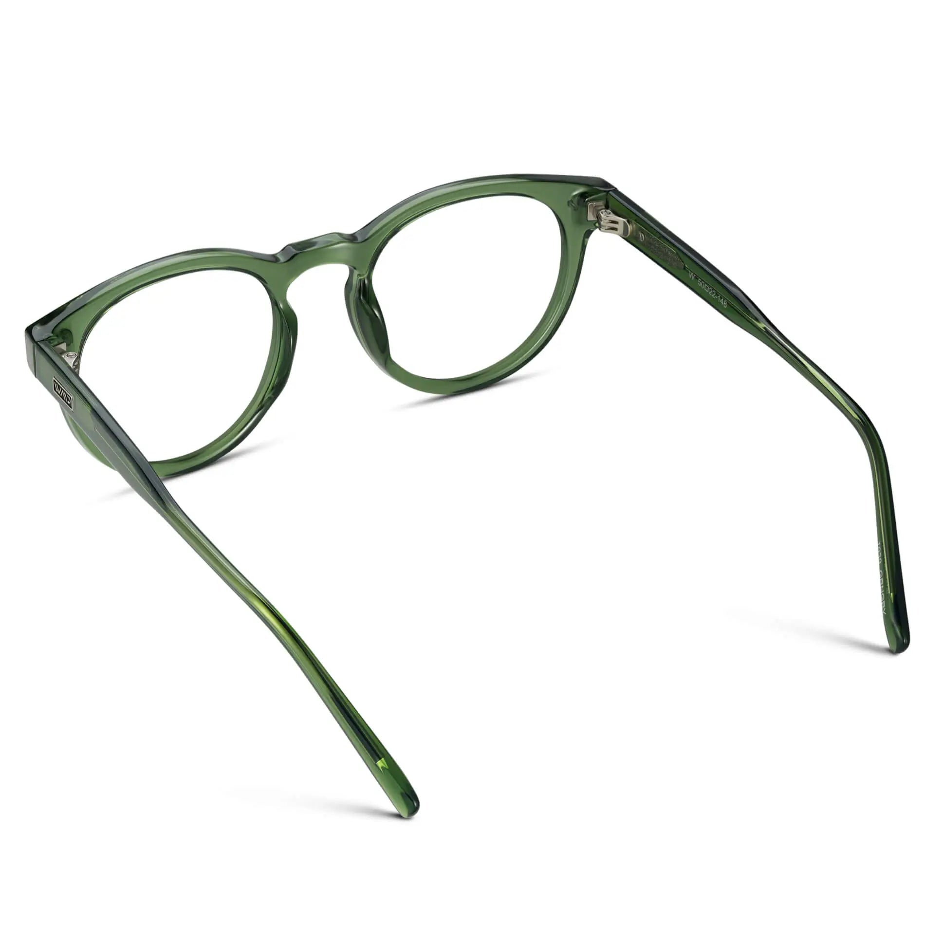 Emerald Green || Back view of Women's Round Prescription Glasses with Green Frame and Clear Lenses on a white background