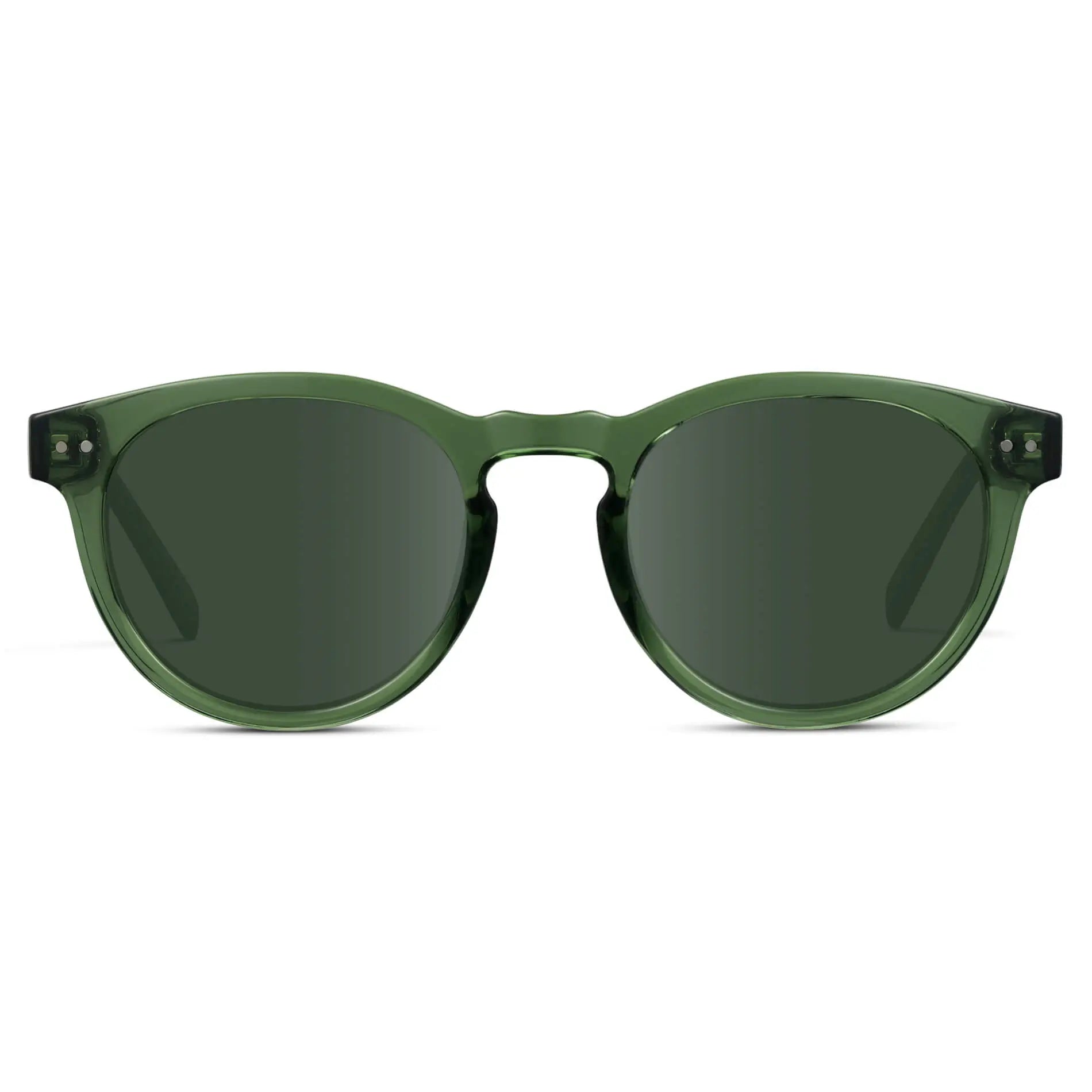 Emerald Green / G15 || Emerald Green Round Frame with Green Prescription Lens on a white background 
