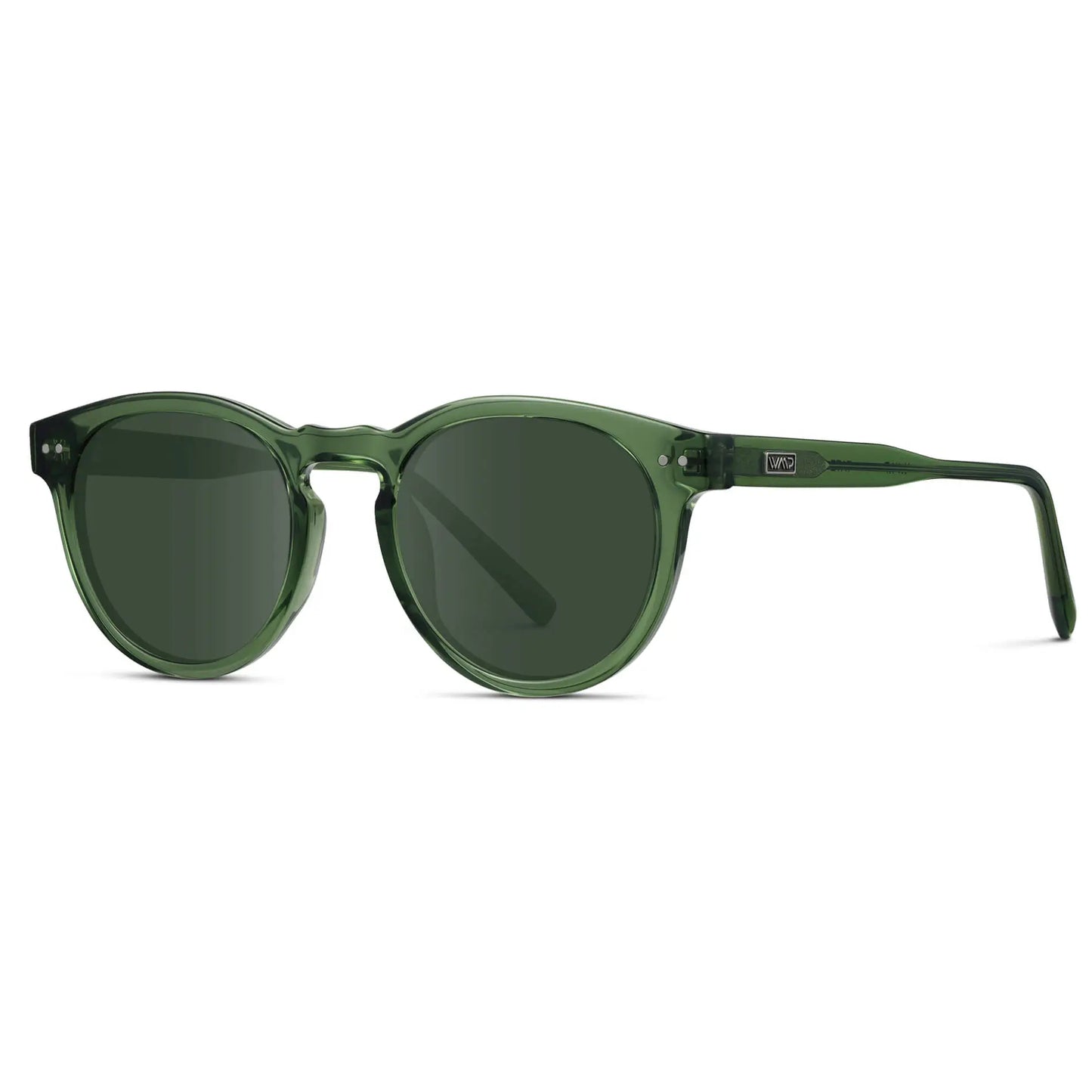 Emerald Green / G15 || Side view of Emerald Green Round Frame with Green Prescription Lens on a white background 