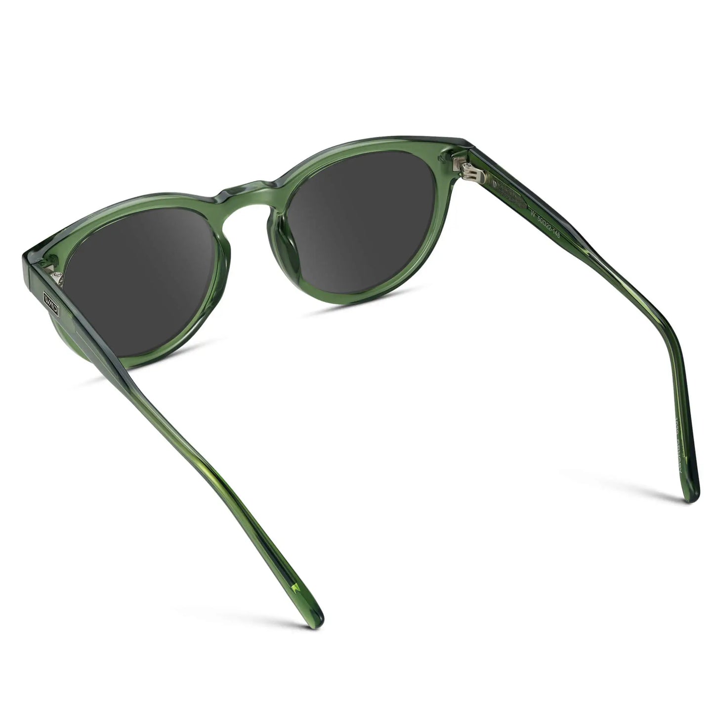 Emerald Green / Grey || Back view of Emerald Green Round Frame with Grey Prescription Lens on a white background 
