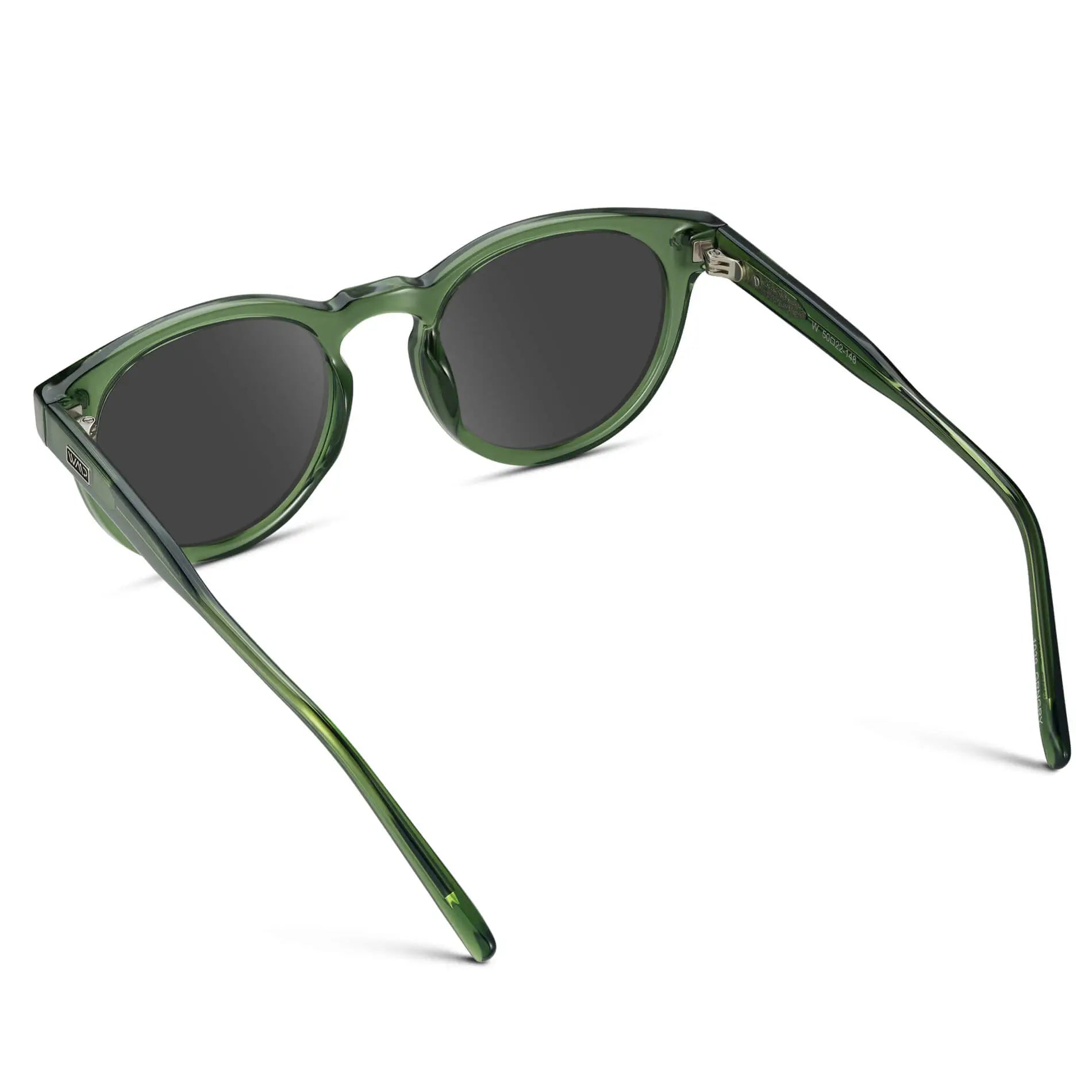 Emerald Green / Grey || Back view of Emerald Green Round Frame with Grey Prescription Lens on a white background 