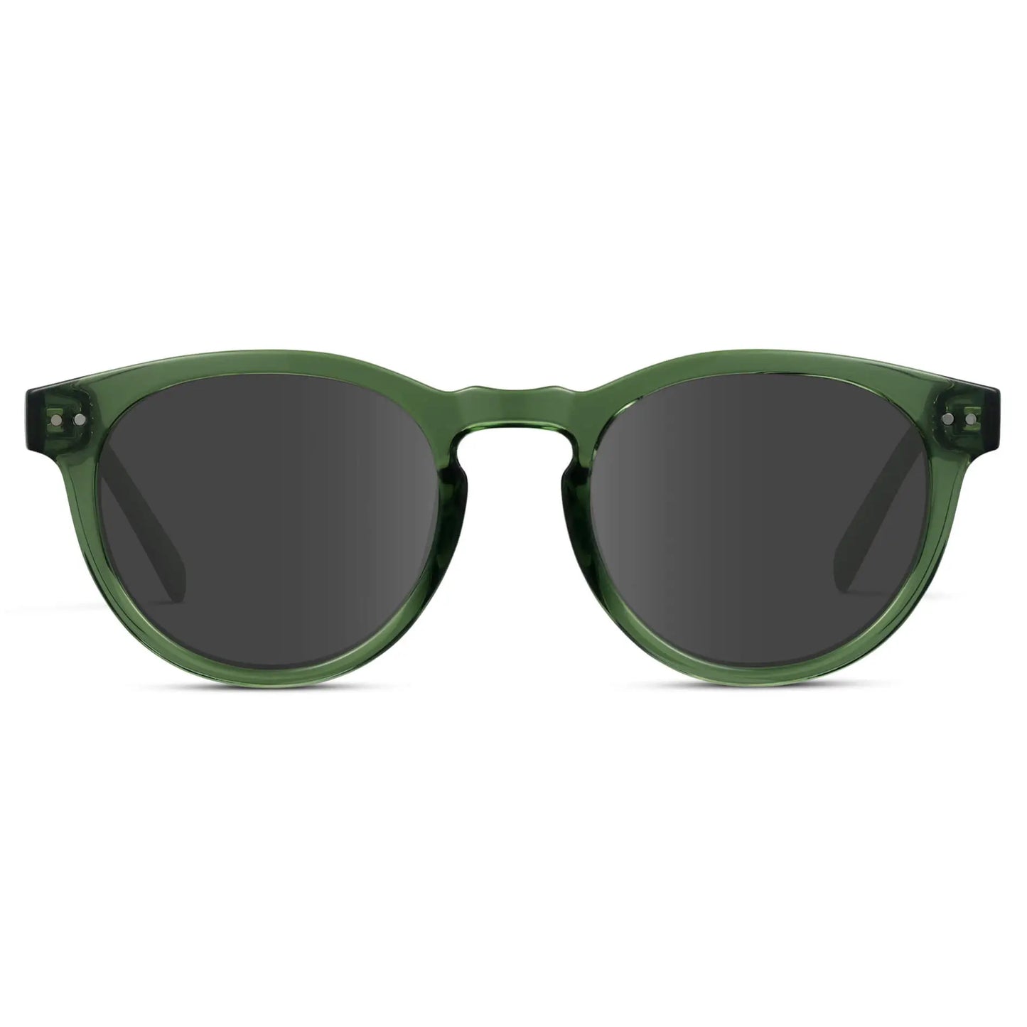 Emerald Green / Grey || Emerald Green Round Frame with Grey Prescription Lens on a white background 