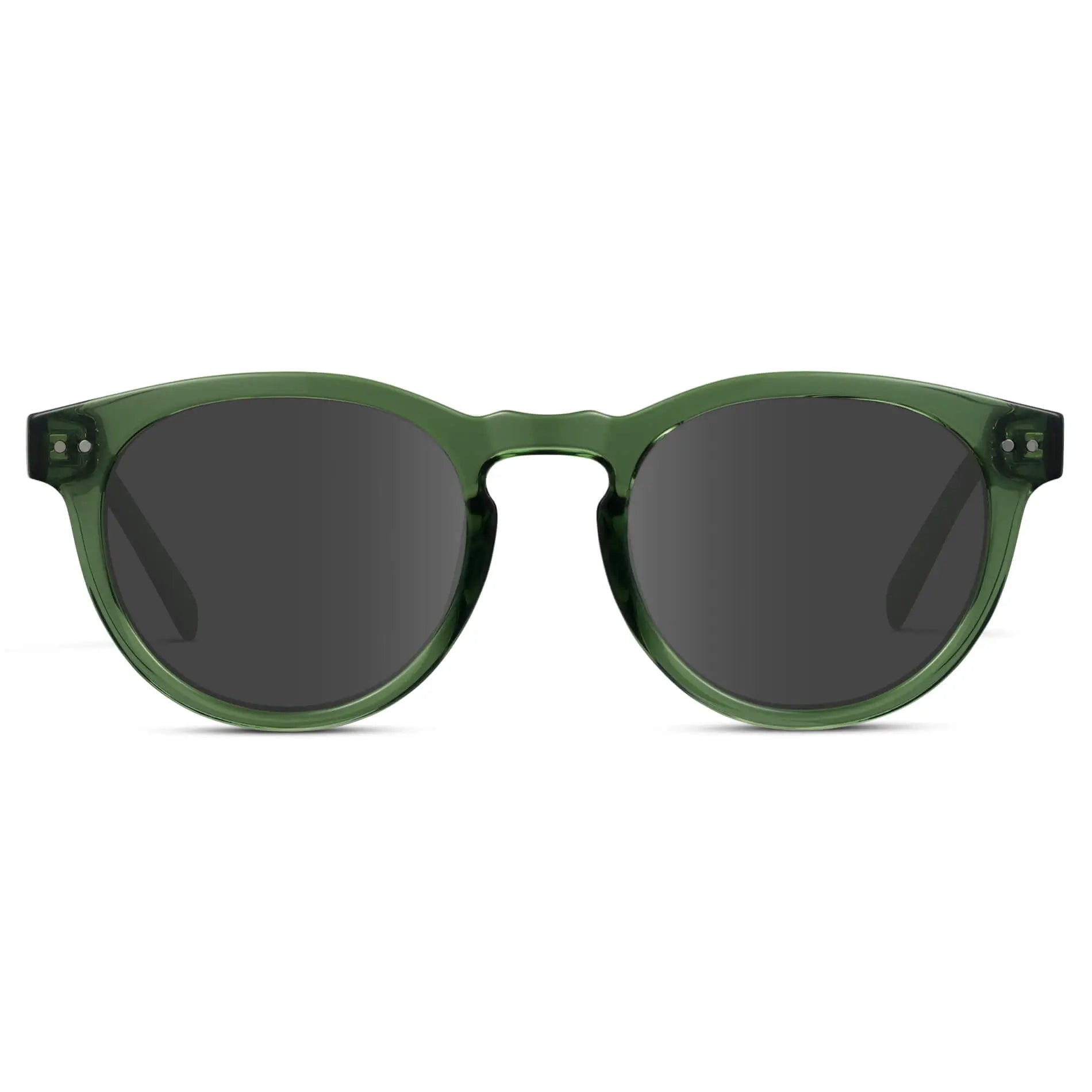 Emerald Green / Grey || Emerald Green Round Frame with Grey Prescription Lens on a white background 