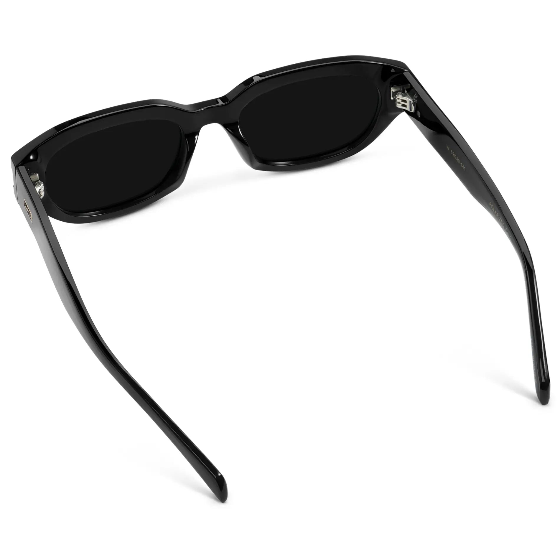 Black / Triple Black Lens || Back view of Women's Oval Polarized Sunglasses with Black Frame and Black Lenses on a white background