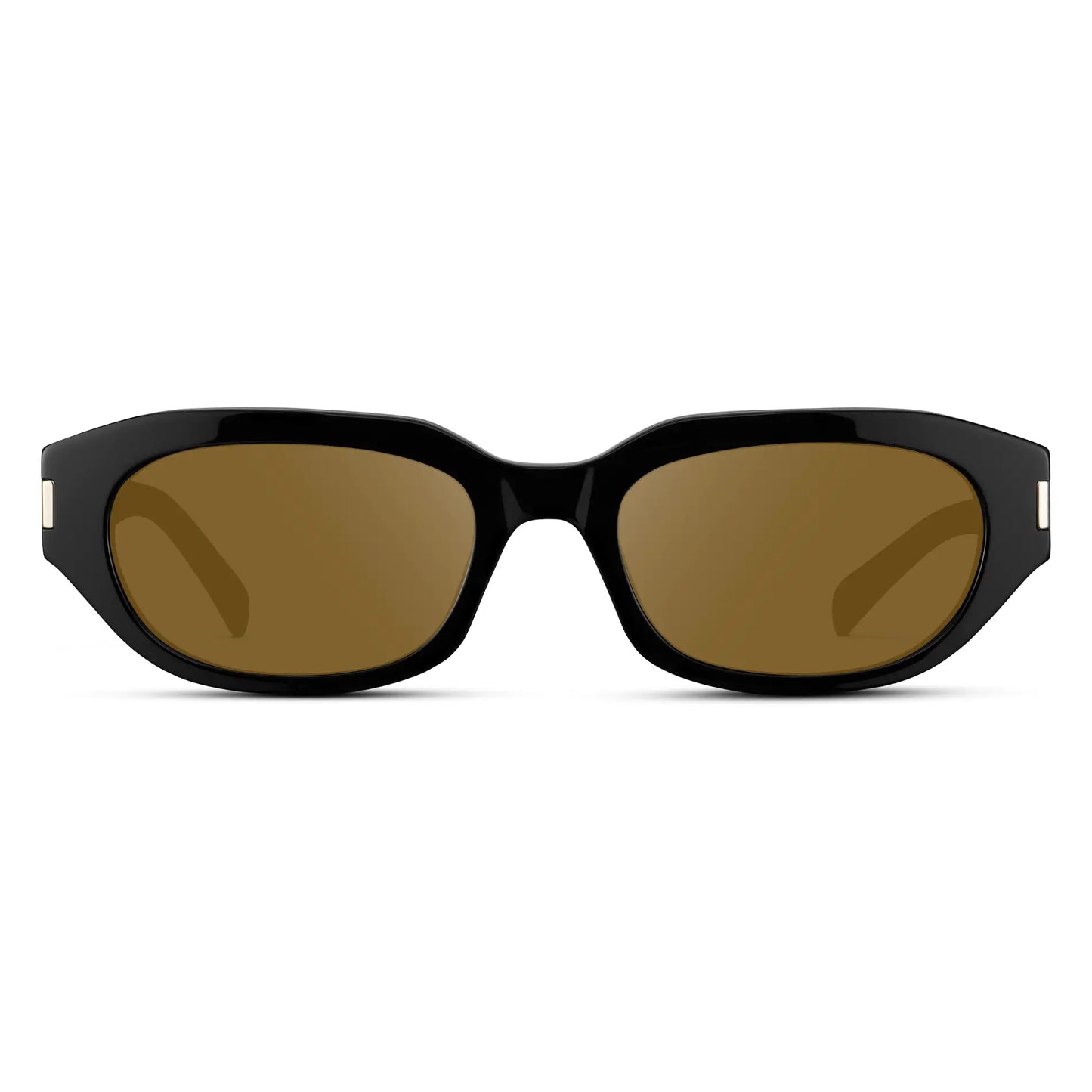 Black / Amber || Women's Oval Prescription Sunglasses with Black Frame and Amber Lenses on a white background
