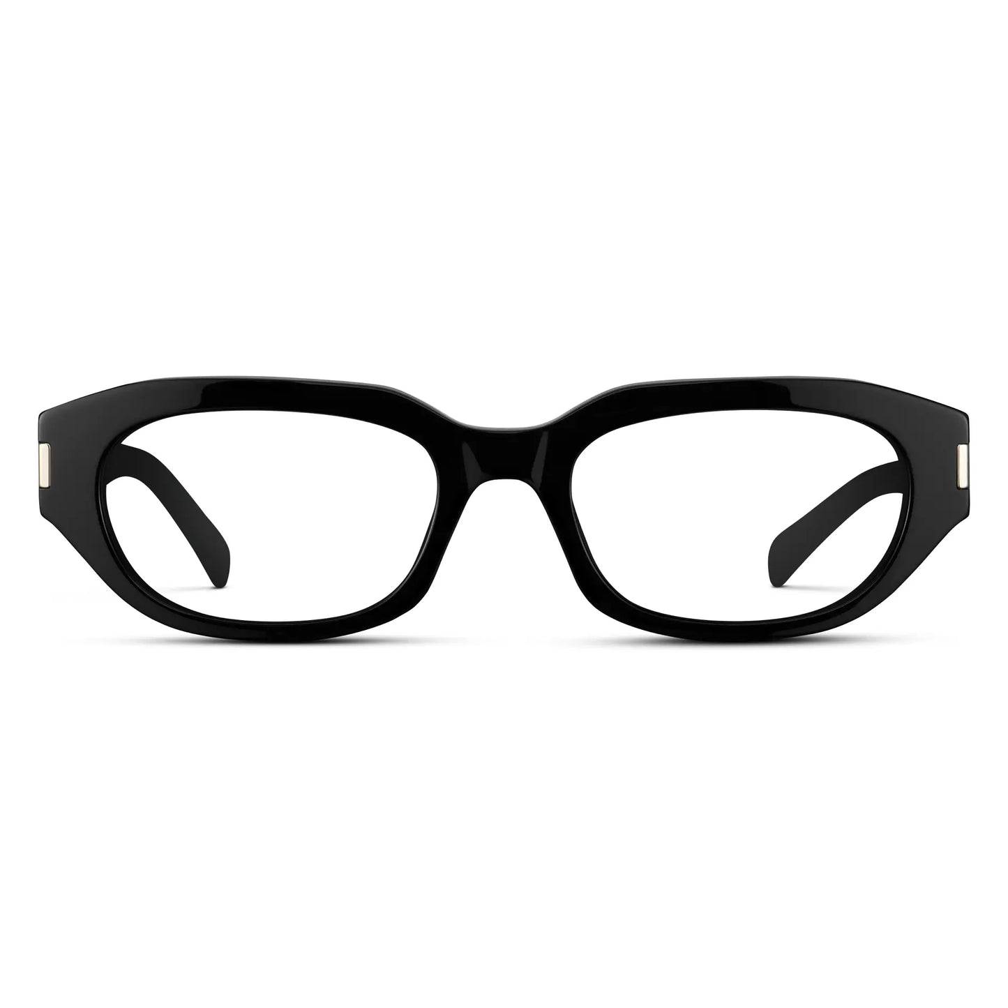 Black || Women's Oval Prescription Eyeglasses with Black Frame and Clear Lenses on a white background