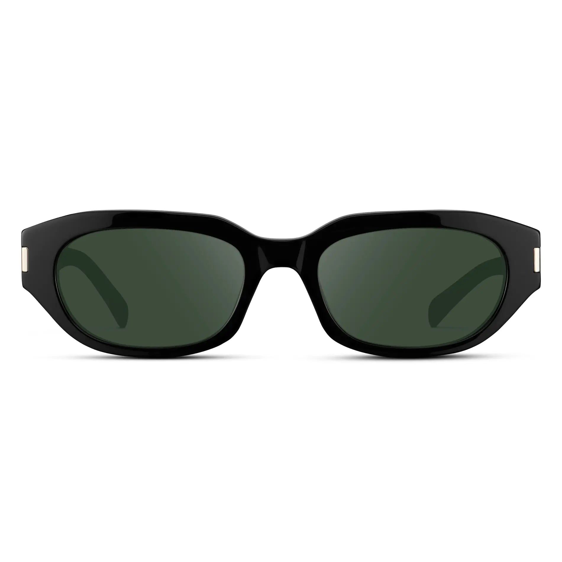 Black / G15 || Women's Oval Prescription Sunglasses with Black Frame and Green Lenses on a white background