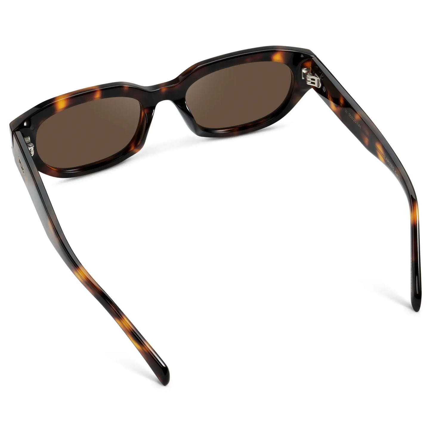 Brown Tortoise / Brown Lens || Back view of Women's Oval Polarized Sunglasses with Brown Tortoise Frame and Brown Lenses on a white background