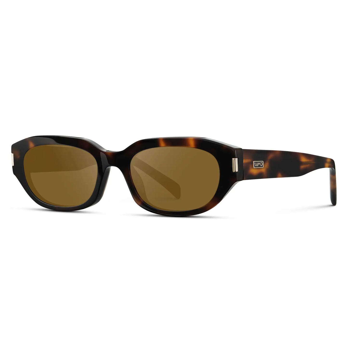 Brown Tortoise / Amber || Side view of Women's Oval Prescription Sunglasses with Brown Tortoise Frame and Amber Lenses on a white background