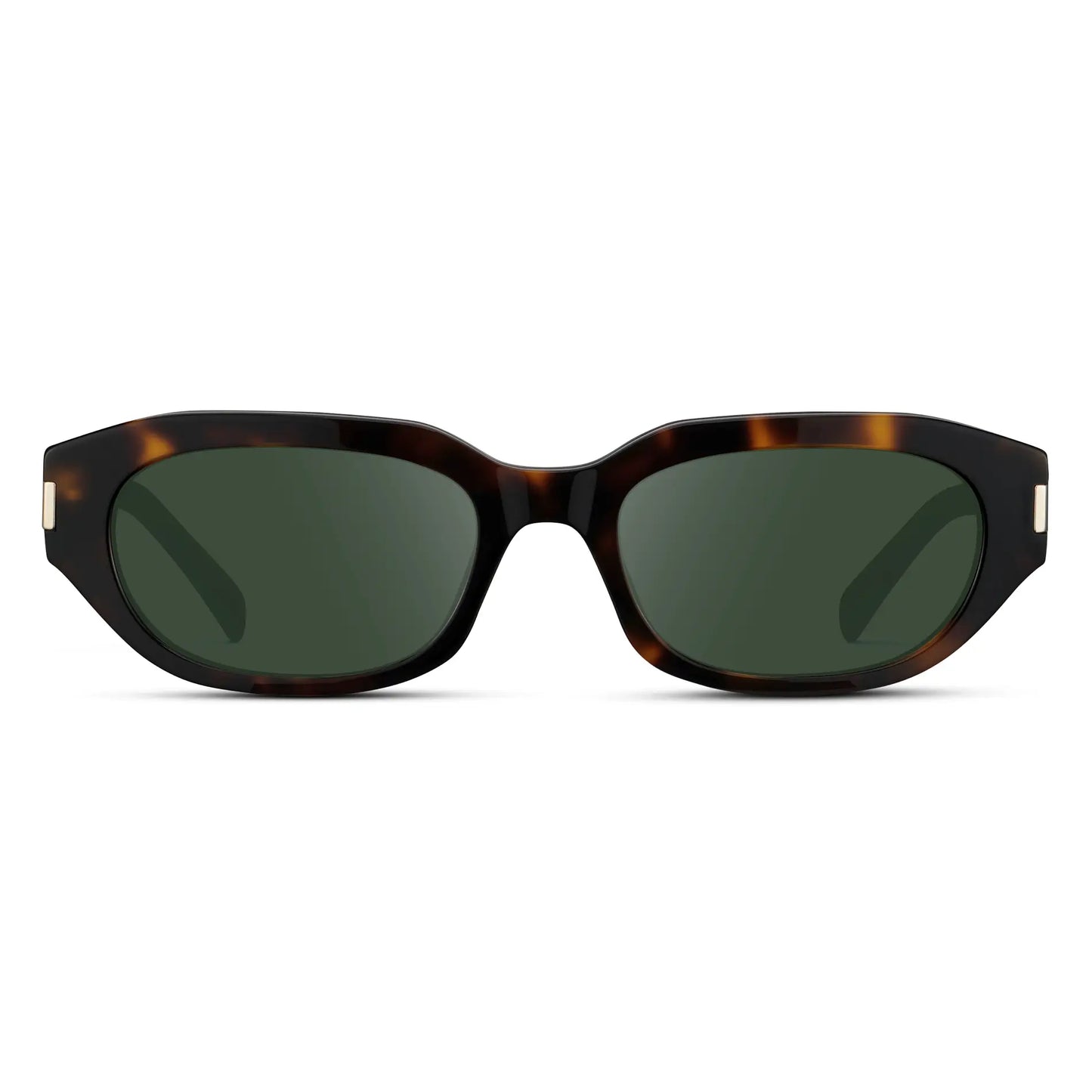 Brown Tortoise / G15 || Women's Oval Prescription Sunglasses with Brown Tortoise Frame and Green Lenses on a white background