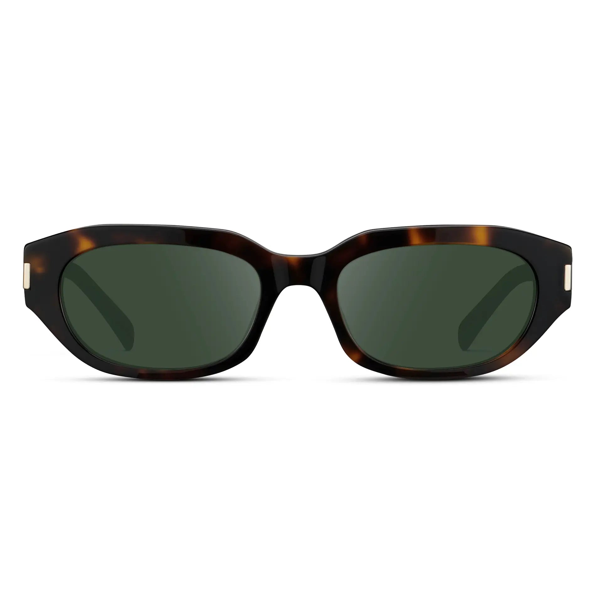 Brown Tortoise / G15 || Women's Oval Prescription Sunglasses with Brown Tortoise Frame and Green Lenses on a white background