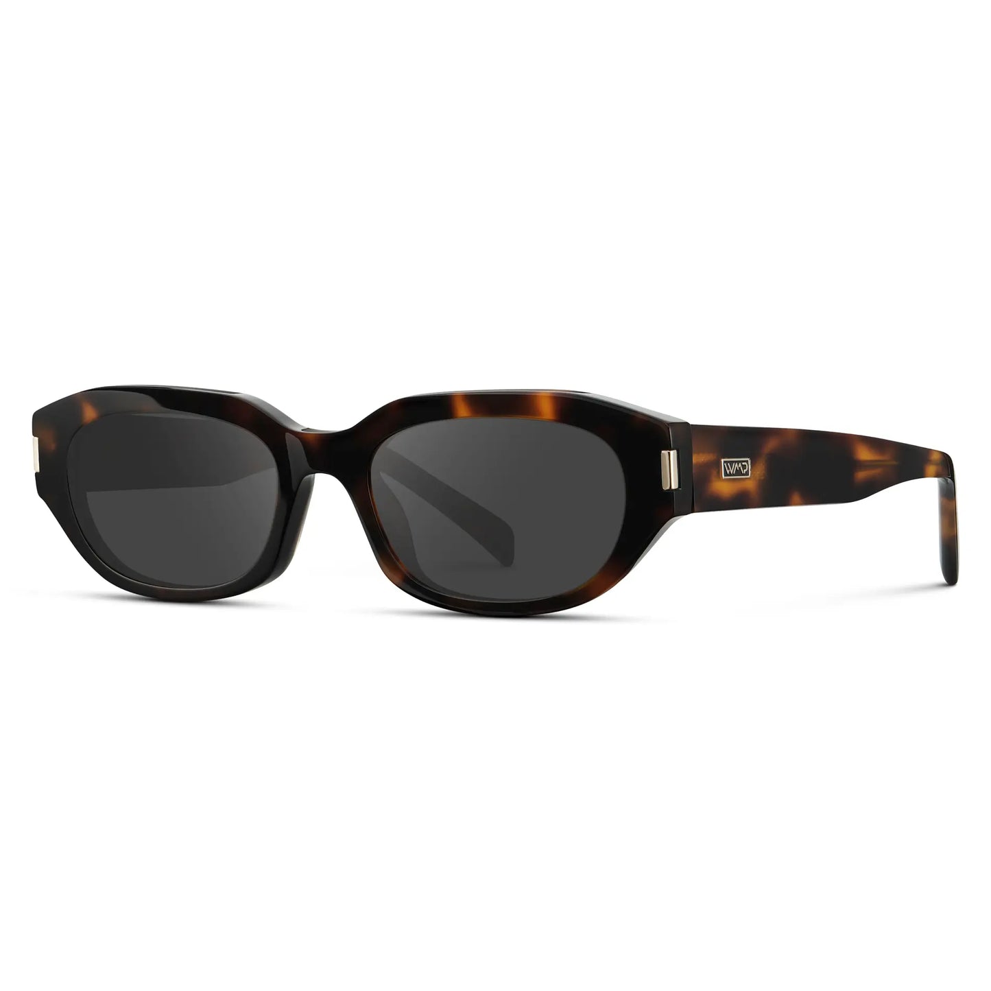 Brown Tortoise / Grey || Side view of Women's Oval Prescription Sunglasses with Brown Tortoise Frame and Grey Lenses on a white background
