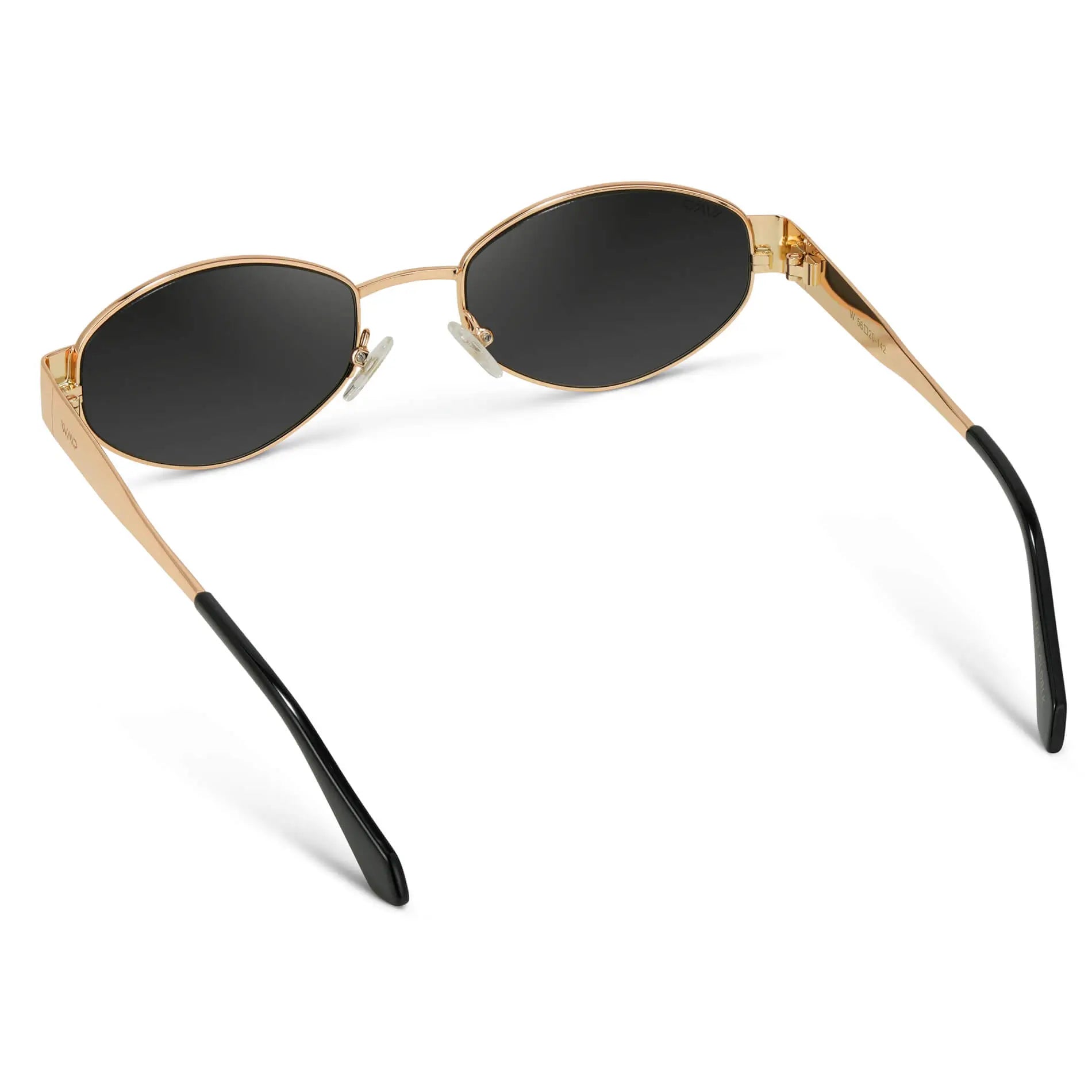 Gold / Black Lens || Women's Trendy Oval Shape Gold Metal Stainless Steel Frame Sunglasses with Black Lenses