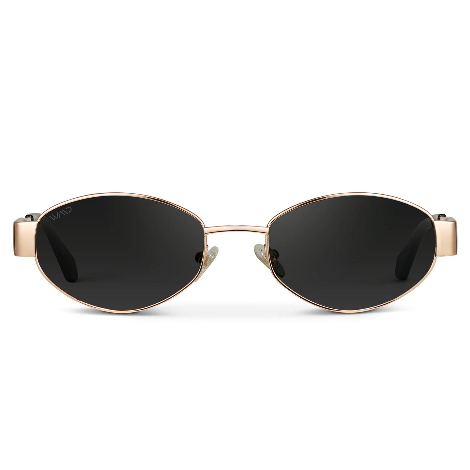 Gold / Black Lens || Trendy Oval Shape Gold Metal Thick Temple Sunglasses with Black Lenses
