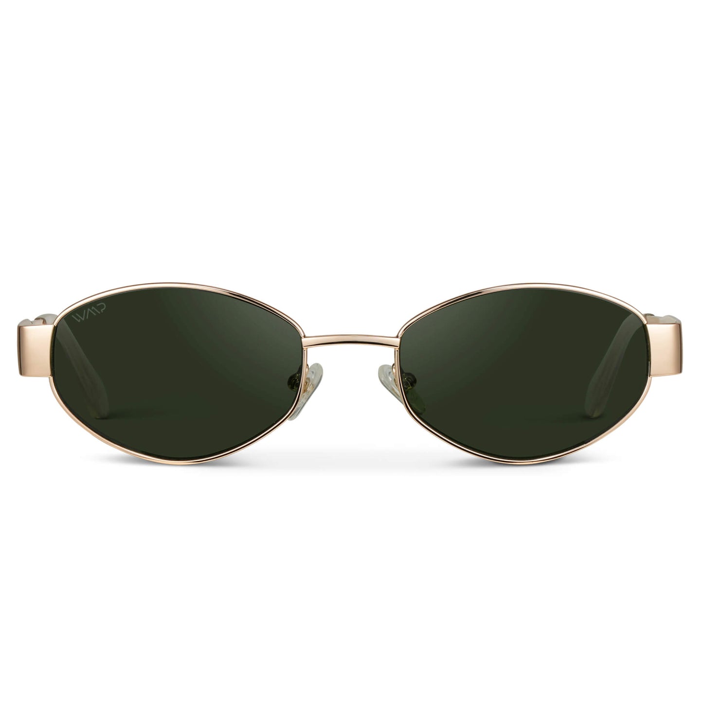 Gold / Smoke Green Lens || Trendy oval shape gold metal thick temple sunglasses with smoke green lenses