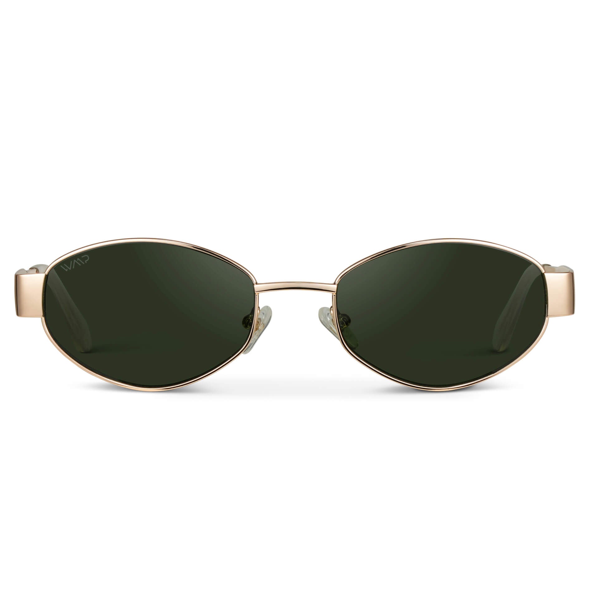 Gold / Smoke Green Lens || Trendy oval shape gold metal thick temple sunglasses with smoke green lenses