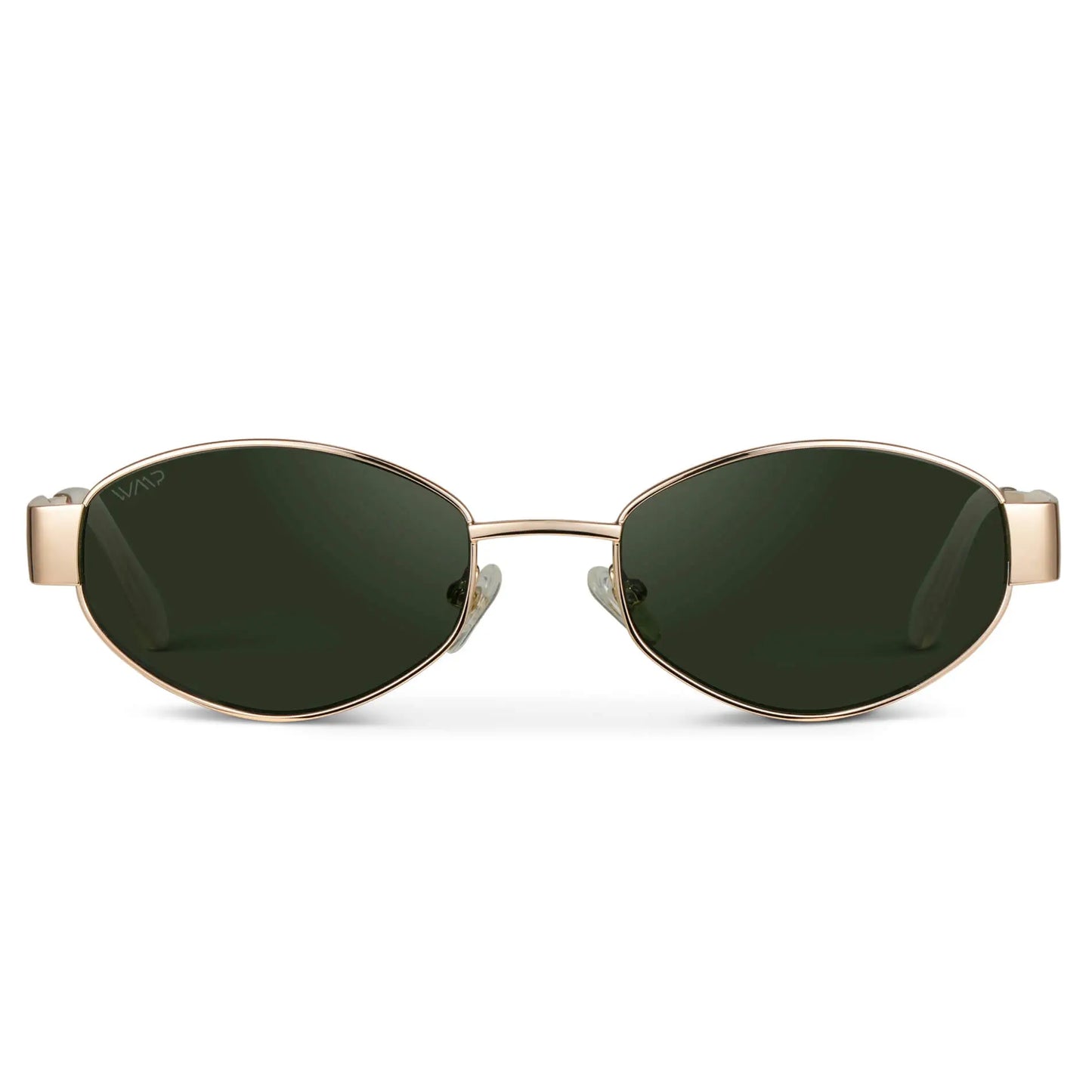 Gold / Smoke Green Lens || Women's Trendy Oval Shape Gold Metal Stainless Steel Sunglasses with Smoke Green Lenses