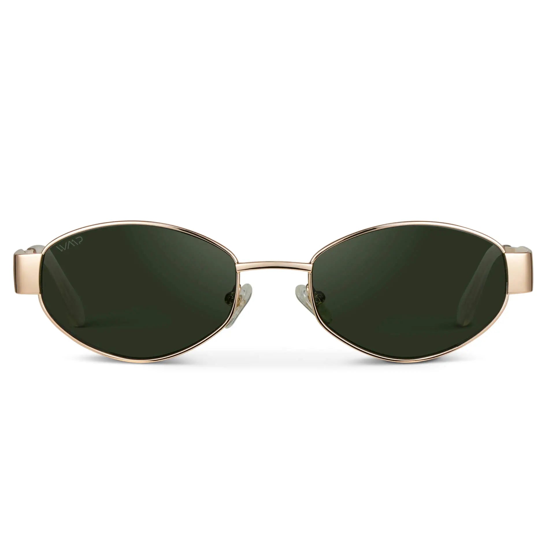 Gold / Smoke Green Lens || Women's Trendy Oval Shape Gold Metal Stainless Steel Sunglasses with Smoke Green Lenses