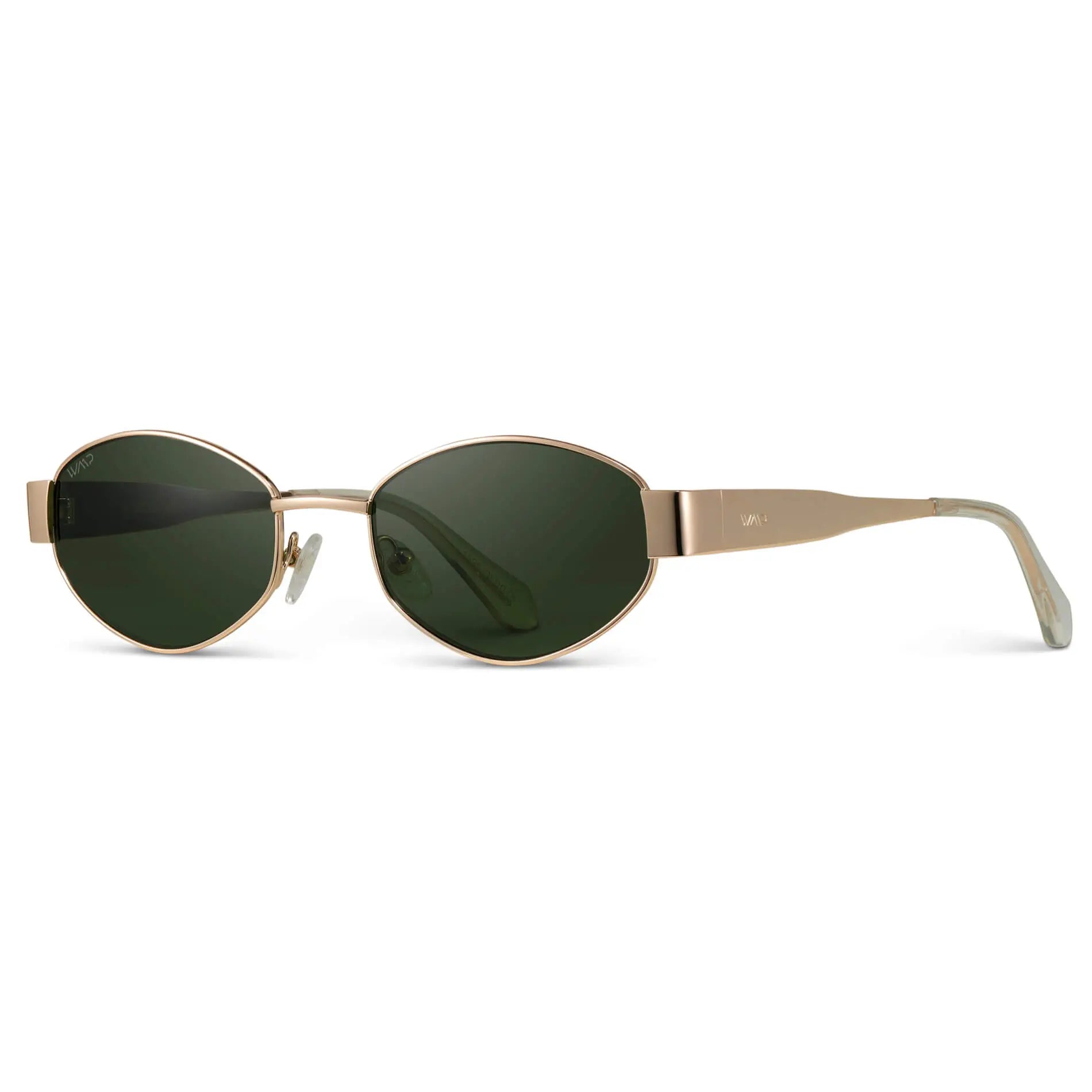 Gold / Smoke Green Lens || Women's Trendy Oval Shape Gold Metal Stainless Steel Sunglasses with Smoke Green Lenses
