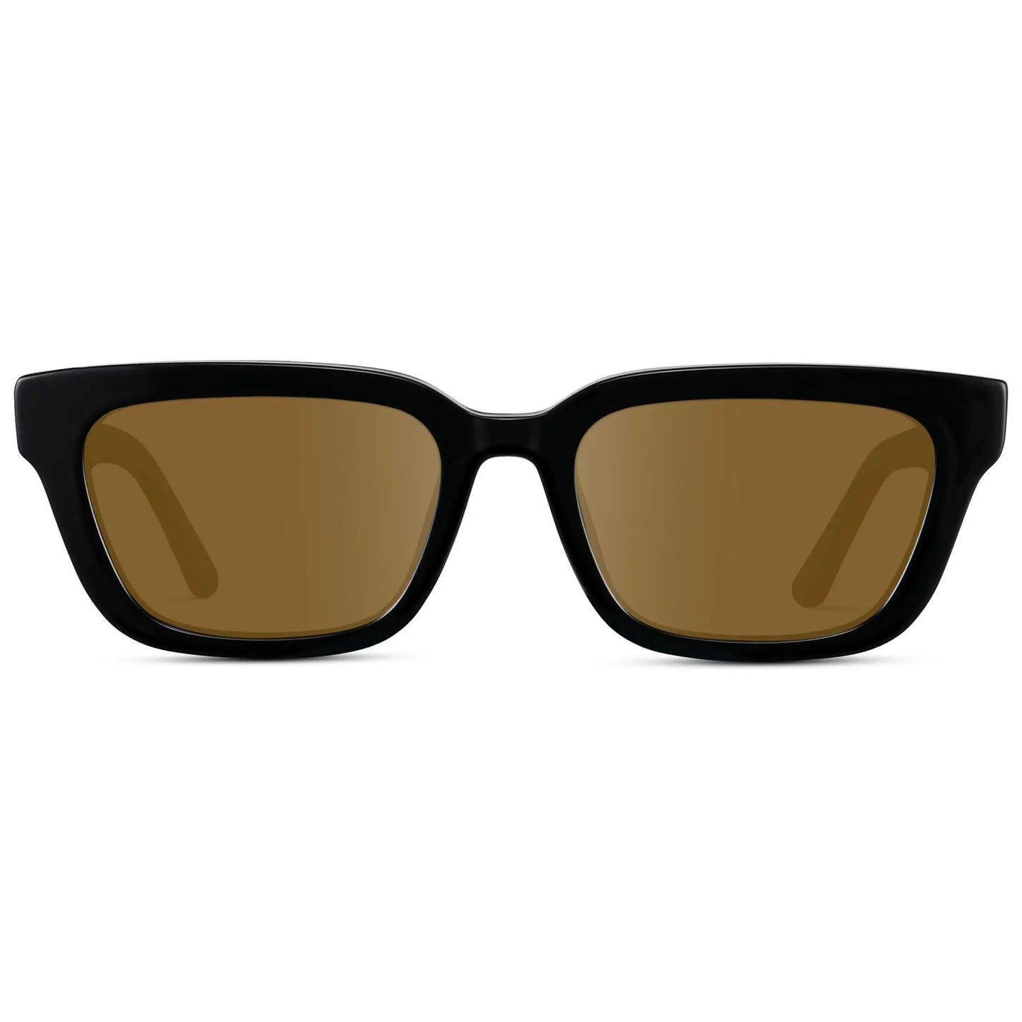 Black / Amber || Women's Rectangular Prescription Sunglasses with Black Acetate Frame and Brown Prescription Lenses on a white background 