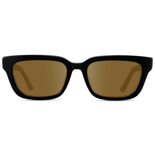 Black / Amber Lens || Women's Rectangular Prescription Sunglasses with Black Acetate Frame and Brown Prescription Lenses