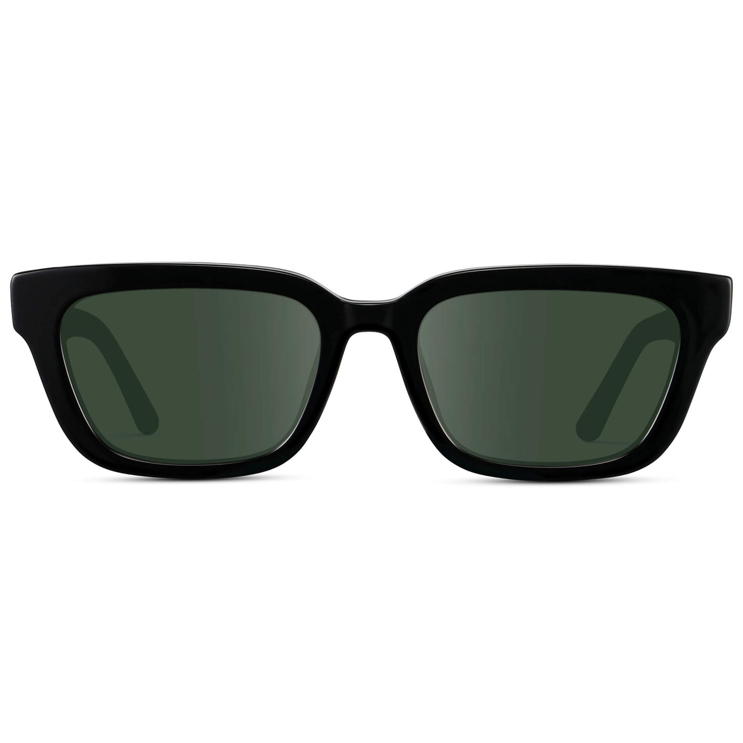 Black / G15 Lens || Women's Rectangular Prescription Sunglasses with Black Acetate Frame and Green Prescription Lenses