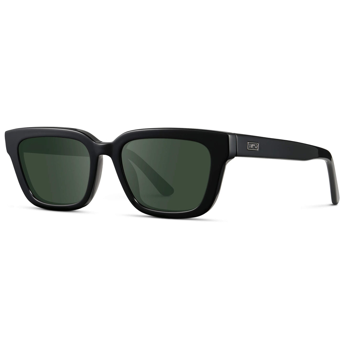 Black / G15 Lens || Women's Rectangular Prescription Sunglasses with Black Acetate Frame and Green Prescription Lenses
