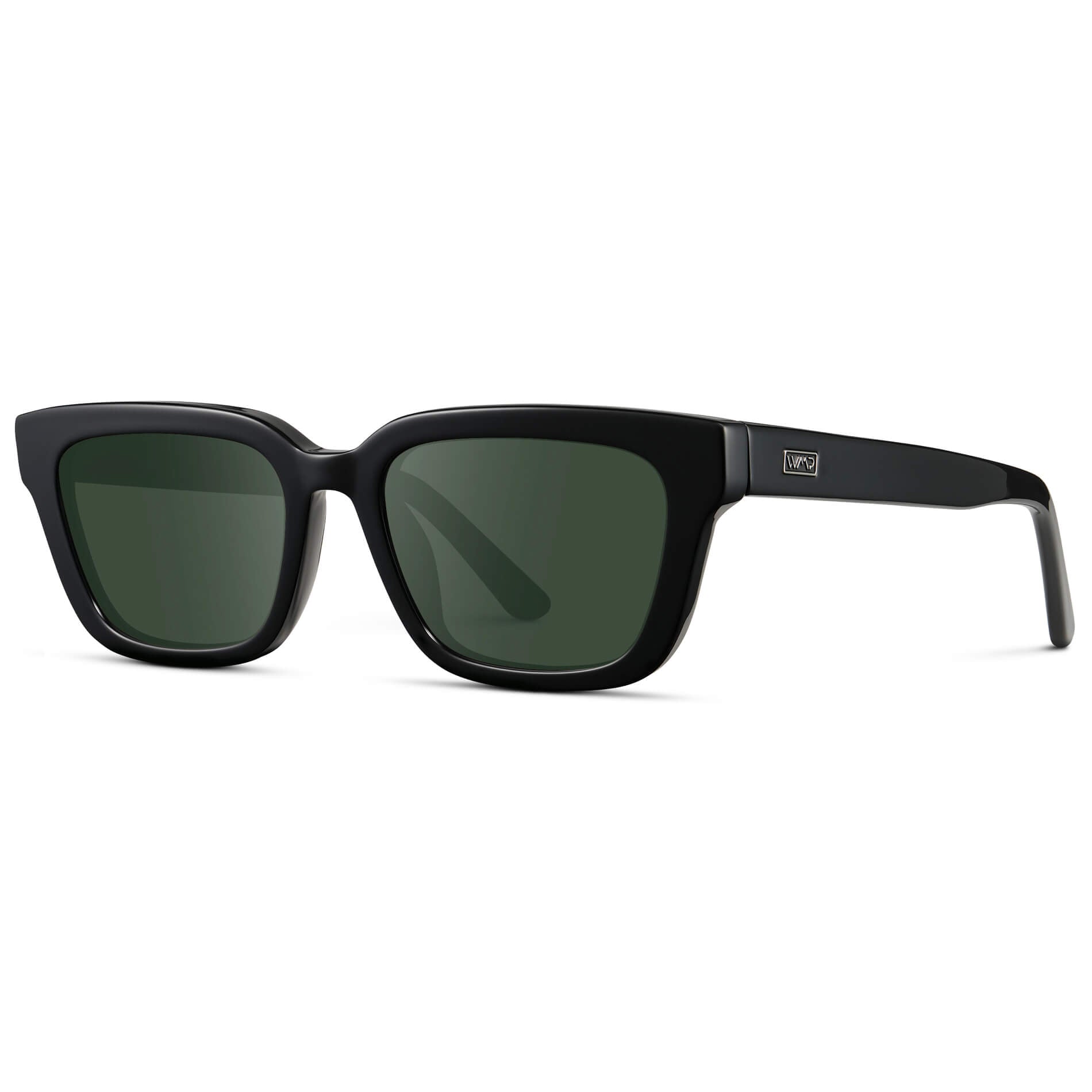 Black / G15 Lens || Women's Rectangular Prescription Sunglasses with Black Acetate Frame and Green Prescription Lenses